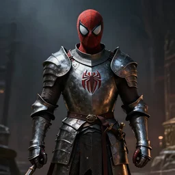 spiderman medieval knight. fantasy art, heavy armor. dramatic lighting