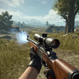skyrim re - imagined as a first person shooter. the player is holding a rifle with a scope.