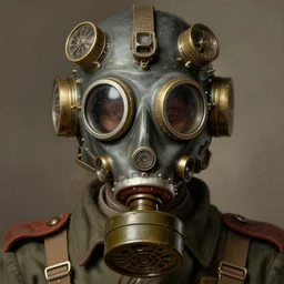 a close up illustration of an wwi female soldier wearing an impossible elaborate majestic cybernetic steampunk gas mask, symmetrical, 8 k, highly detailed, intrincate, elegant, digital painting, by gustave dore, artgerm, ken kelly, frazetta