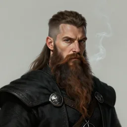 Viking wearing a black smoking and long brown beard, Short Brown Hair, wearing a black noble suit, D&D Character Head Portrait, Digital Art, Detailed, No Helmet Trending on Artstation