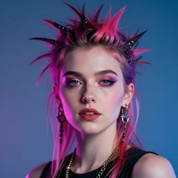 hyper realistic portrait of a punk girl, neon lighting, smooth background, concept art, olly moss