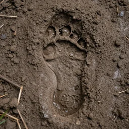 the footprint of bigfoot in the mud, 4 k high - resolution photograph, ultra detail, hd photo