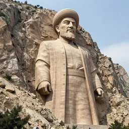 a huge statue of a kurdish man built into the side of a mountain, art by noah bradley, award winning art, extremely detailed, 8 k, high resolution