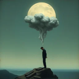 surrealist painting of a lost soul in the style of rene magritte, artstation, estilo greg rutkowski, art deco, conceptual art