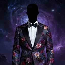 A faceless man in a tuxedo with a flower pattern, beautiful fantasy portrait, cosmic horror concept art, 4k HD, trending on ArtStation