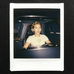 Polaroid image of Scarlett Johansson in spaceship