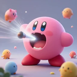 a terrifying round pink blob monster, realistic kirby, creating a powerful vacuum with its mouth to capture hapless innocent animals, 3 d octane render, unreal engine