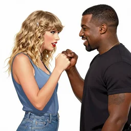 A comic book illustration by John Higgins showing Taylor Swift fighting Kanye West