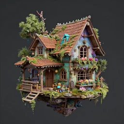 the floating house, metaphysical art, fantasy, surrealism, zbrush, unreal engine, vibrant, detailed, by craola, rhads, anton fadeev, and tim doyle