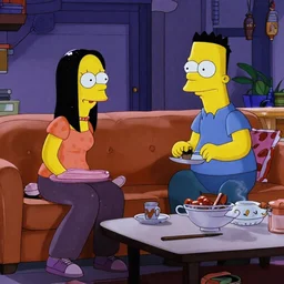 a scene from the 90's sitcom Friends in the style of The Simpsons