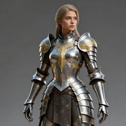 a highly detailed sculpt of athletic girl in armor, with modern gold celtic ornaments on the armor : : concept design iteration, cinematic light, featured on artstation, octane render, path tracing, sharp focus, 4 k