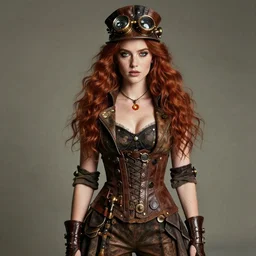 photo of a twenty year old woman in steampunk fashion by mario testino, red hair, freckles