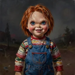 emo painting of chucky by jeremiah ketner | horror themed | creepy