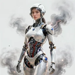 a beautiful body of a bot fighter pilot woman mostly made of wires and electronic lightning electrical fire smoke, an ultrafine detailed illustration by james jean, final fantasy, intricate linework, bright colors, behance contest winner, vanitas, angular, altermodern, unreal engine 5 highly rendered, global illumination, radiant light, detailed and intricate environment