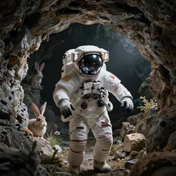 an epic portrait of an astronaut entering the rabbit hole of wonderland, cinematic lighting, trending on Artstation, highly detailed, insane details