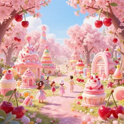 candyland landscape | candies desserts cherry - blossoms | highly detailed | very intricate | fantasy whimsical magical | soft bright natural morning light | pixar | award - winning | matte painting by anton fadeev and paul lehr and rhads and alena aenami | pastel color palette | featured on artstation
