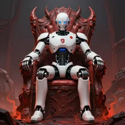 robot 9 0 0 0, prompt god, sitting on a throne in hell
