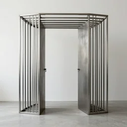 a portal made from metal in a room