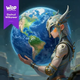 an impersonification of artificial intelligence, taking care of planet earth, digital art by wlop, deviantart contest winner, fantasy art, digital illustration, digital painting, photoillustration