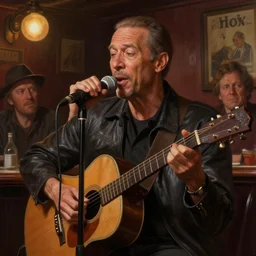 Tom Waits singing in a pub, highly detailed, digital painting, artstation, concept art, smooth, sharp focus, illustration, art by james gurney and norman rockwell and greg rutkowski chuck close