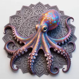 a dramatic and beautiful digital matte painting of large iridescent octopus with legs made of fractal celtic knots, trending on cgartist, hi-fructose, mandala, string wall art, ultra detailed 8k