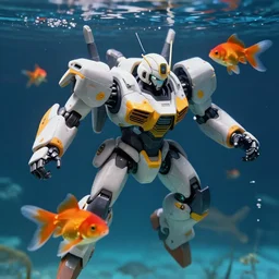 a goldfish piloting a mech suit