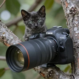 a bat kitten, in a tree, Canon EOS R3, telephoto, very detailed, 4k