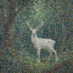 Magical White Stag in the distance, lush green deep forest, cold light, art nouveau, 4K, character concept art, oil painting, digital painting, painterly, trending in artstation, cgsociety, by Alphonse Mucha, Artgerm, Greg Rutkowski, Tom Bagshaw, Sargent