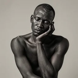 contemplative black man with twists, beautiful, intricate details, east african, art by jose miguel
