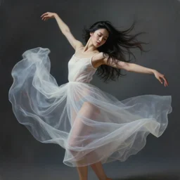 painting of a beautiful woman with her translucent dress blowing in the wind, modern dancing, highly detailed, by victo ngai, surreal, dramatic lighting