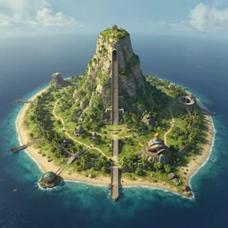 Long forgotten island that once hosted a great civilization now gone, Tropical Island, matte painting, concept art
