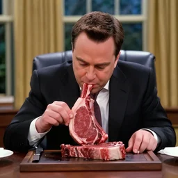 sheldon cooper eating a raw steak in the oval office