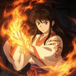 girl in robes practicing fire magic, roaring flames, beautiful pattern | | anime!!!, fine - face, realistically shaded, perfect face, fine details. anime. by ilya kuvshinov, katsuhiro otomo
