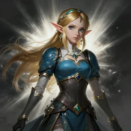 hyperdetailed dark fantasy portrait of princess zelda in the wind with rays of light. by greg rutkowski, highly detailed, digital painting, artstation, smooth, sharp focus illustration, artstation hq. intricate, elegant, 8 k, unreal engine. art by wlop and artgerm and ayami kojima. dan mumford, tomokazu matsuyama, takato yamamoto
