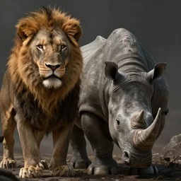 very very very very highly detailed epic photo of mix betwen lion and rhino,, intricate, dystopian, sci - fi, extremely detailed, digital painting, artstation, concept art, smooth, sharp focus, illustration, intimidating lighting, incredible art by artgerm and vincent di fate