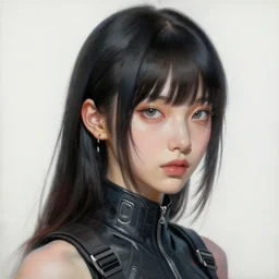 portrait painting of a cyberpunk olivia hye from loona, sharp focus, award - winning, trending on artstation, masterpiece, highly detailed, intricate. art by josan gonzales and moebius and deathburger