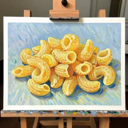 a masterpiece painting of macaroni made with Gouache on Easel Paper, painted by Vincent Van Gogh