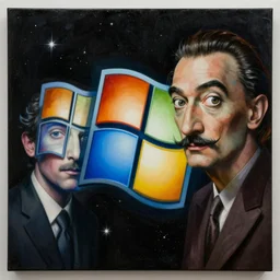 an extremely high quality hd surrealism painting of the 3 d soul of windows xp by dali and kandinsky on a starry black canvas, 8 k, ultra realistic