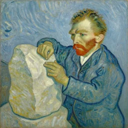 man carving himself out of stone, oil on canvas, by vincent van gogh