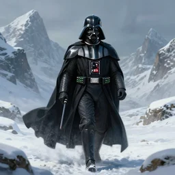 a gaming screenshot still portrait of darth vader roaming around the snowy winter mountains deep focus, d & d, fantasy, intricate, elegant, highly detailed, digital painting, artstation, concept art, matte, sharp focus, illustration, dark fantasy style art, hearthstone, art by artgerm and greg rutkowski and alphonse mucha