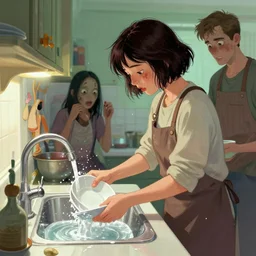 a zombie mom washing dishes, tristan eaton, victo ngai, artgerm, rhads, ross draws