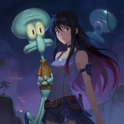 a girl from final fantasy live action, squidward, evocative, mystical night, very very very very detailed, award winning, masterpiece digital painting by greg rutkowski, alex grey, artstation, 4 k wallpaper