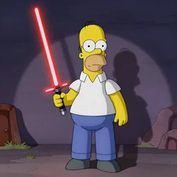 Homer Simpson with a red lightsaber