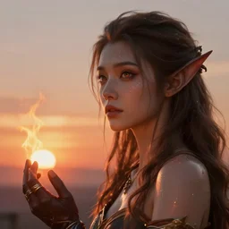 idealistic portrait of a lovely monster watching the sunset, clear eyes, fair skin, beautiful hair, gloves, sweating, fantasy art, fire, 8 k digital art, unreal engine, far away, in the style of greg simkins and h. r. giger,