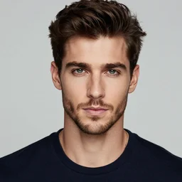 photo of a handsome man looking into the camera, highly detailled, studio lighting