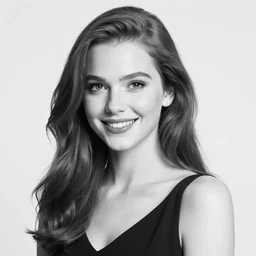 beautiful redhead girl, smiling at camera, award winning photography, black and white