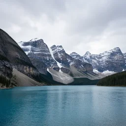 a panorama photograph of maligne lake