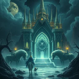 a beautiful painting of a haunted unicorn temple, by hr giger, lisa frank, josan gonzalez, chibi, artstation