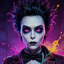 splashes of neon, punk portrait made out of paint, trending on artstation, epic composition, emotional, beautiful, rendered in octane, highly detailed, realistic, tim burton comic book art, sharp focus, perfect eyes