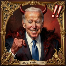 joe biden!!!!! smile, creepy!, joe biden as satan!!! devil worshiper!!! art style ben garrison!!!!!!!!!!!!!!!! drawn by ben garrison, iconic, masterpiece, ornate and detailed, political cartoon